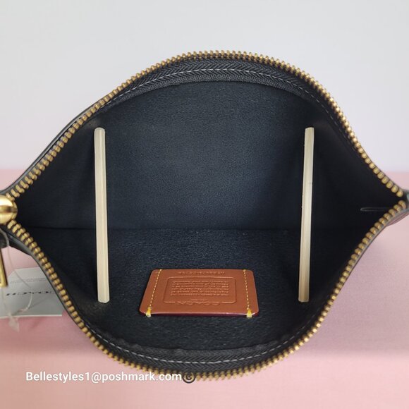 COACH New York Natural Grain Leather Top-Zip Pouch with Dog-clip Leash -Black ⭐ - Picture 14 of 16